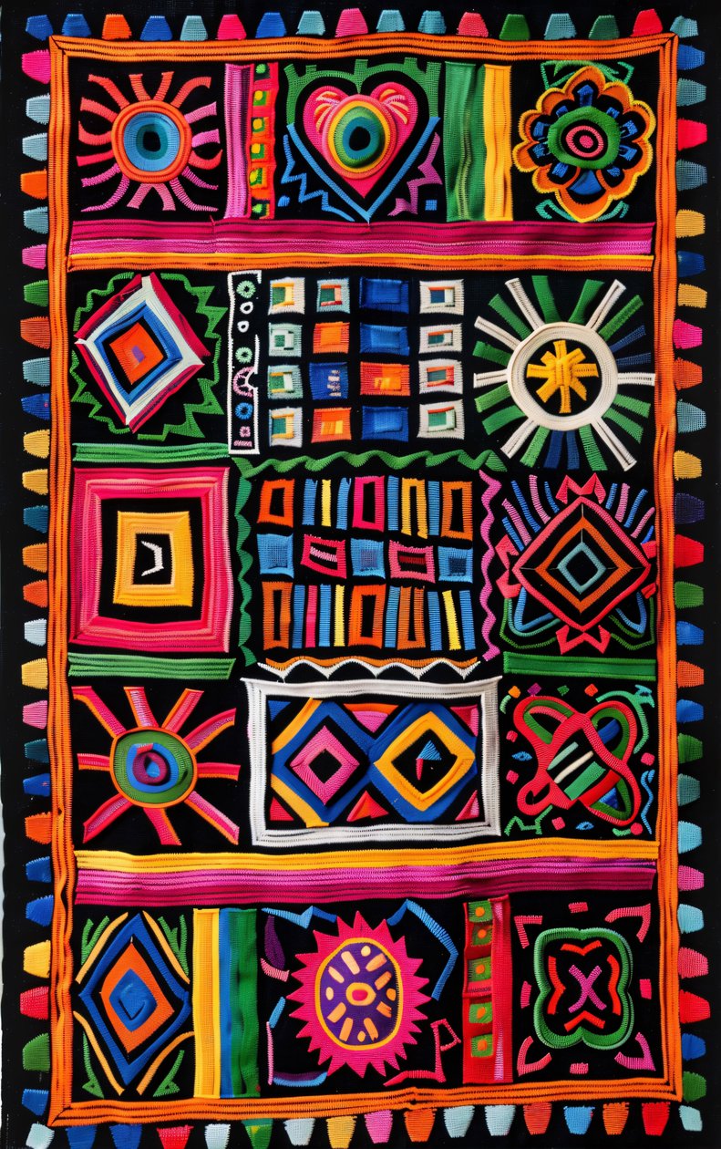 Colorida alfombra tradicional naif para lienzos y decoración de pared de F. Abderrahim