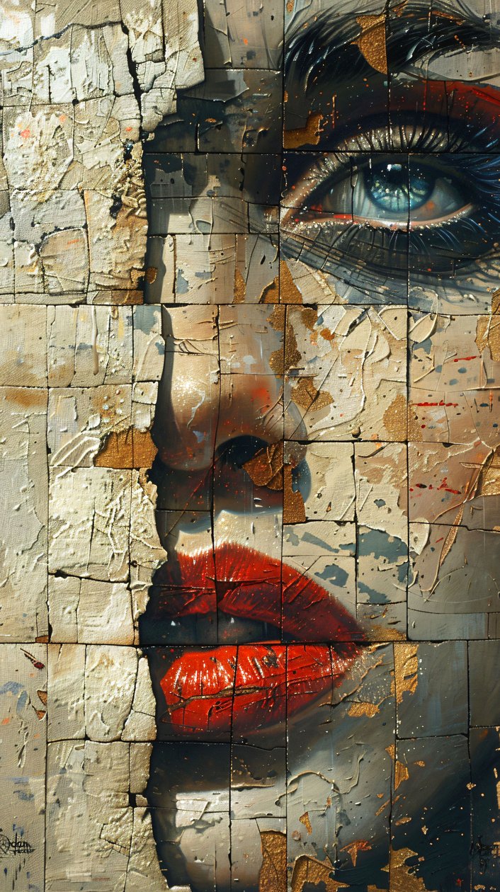 Impresiones en lienzo : Rostro de mujer con pintura acrílica Pincelada de F. Abderrahim