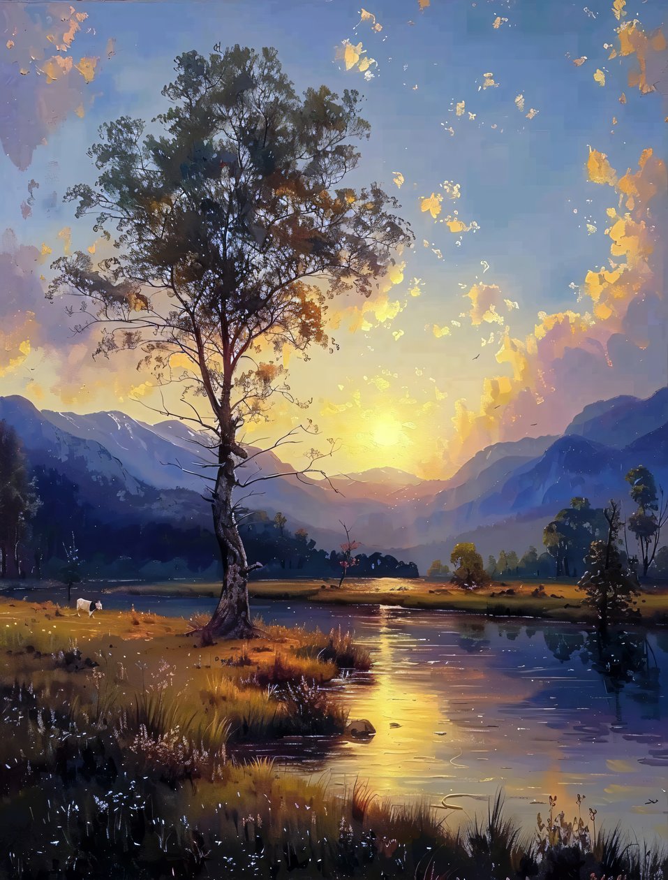 Belleza de la puesta de sol convirtiéndose en noche sobre Lienzo Pintura Digital Decoración de Pared de F. Abderrahim