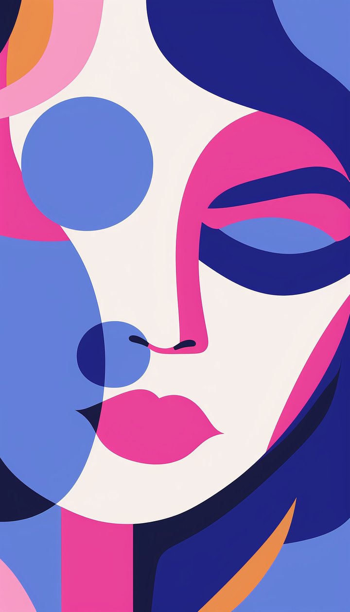 Minimalistisches Frauenporträt in lila Farben & weiß von F. Abderrahim