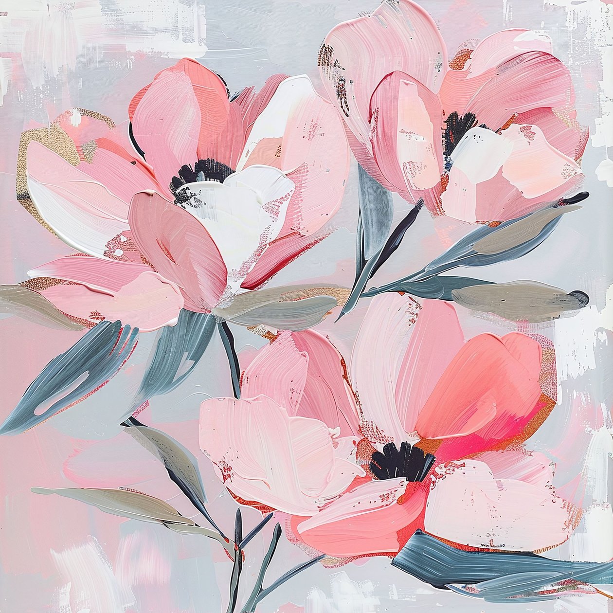 Abstracto flores de nieve rosa para la decoración de la habitación de pared, impresiones artísticas en línea de F. Abderrahim