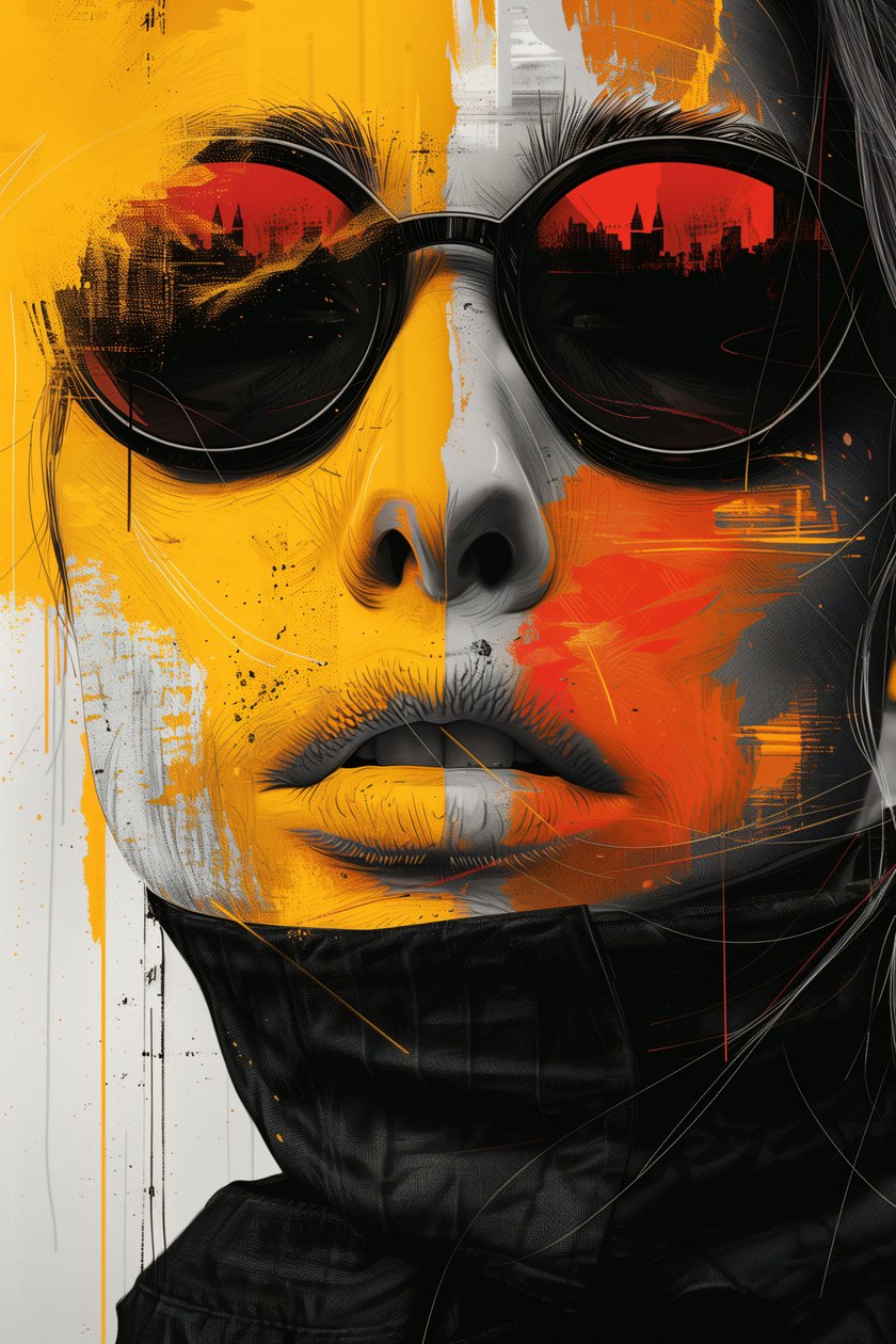 Minimalista abstracto de ciencia ficción surrealismo mujer cara con gafas, impresiones artísticas de F. Abderrahim