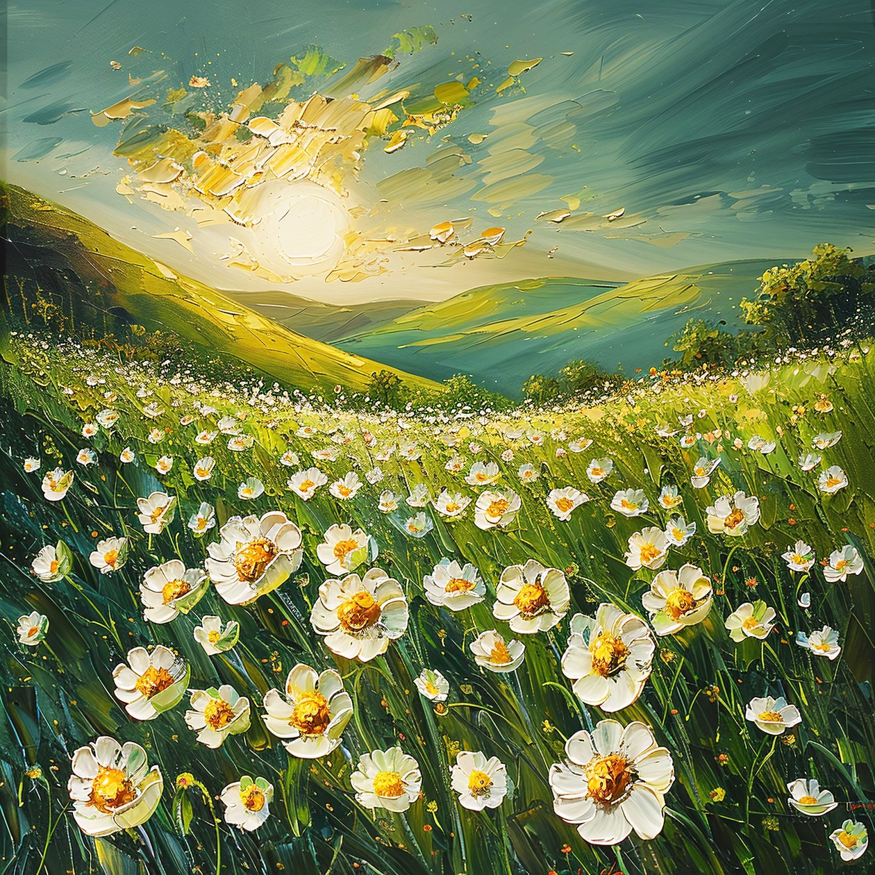 Pintura impresionista paisaje de primavera, ideas modernas de decoración de pared de F. Abderrahim