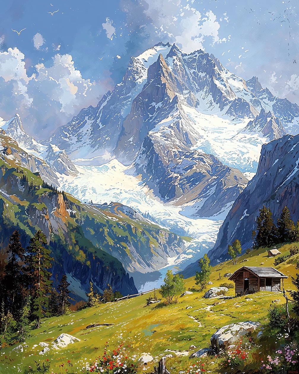 Paisaje con colinas floridas, decoración de pared para dormitorio de F. Abderrahim