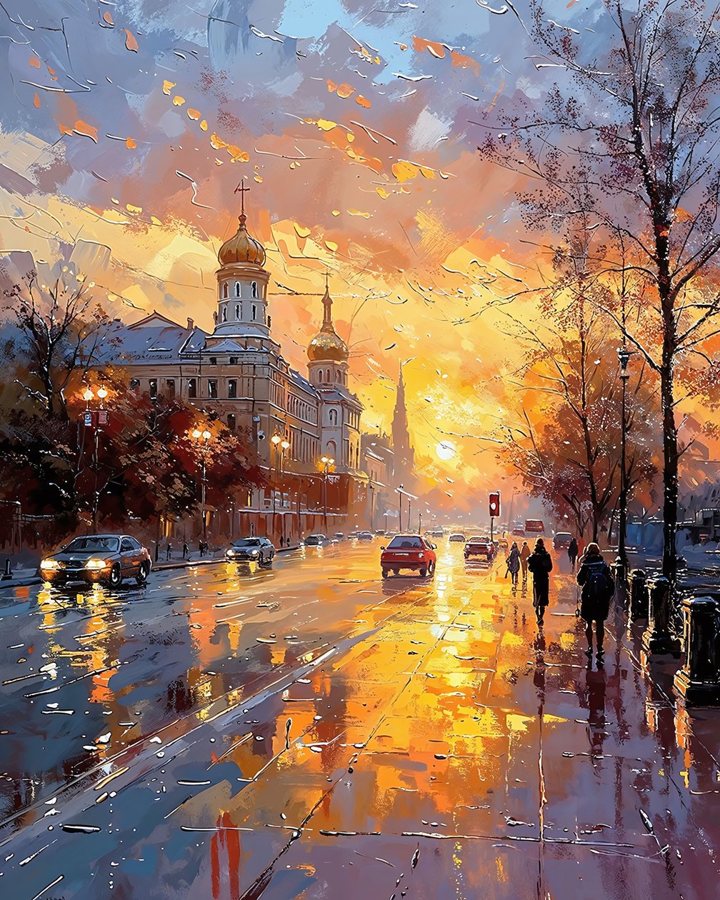 Gente caminando por la calle al amanecer bajo la lluvia, Wall Decor en venta de F. Abderrahim