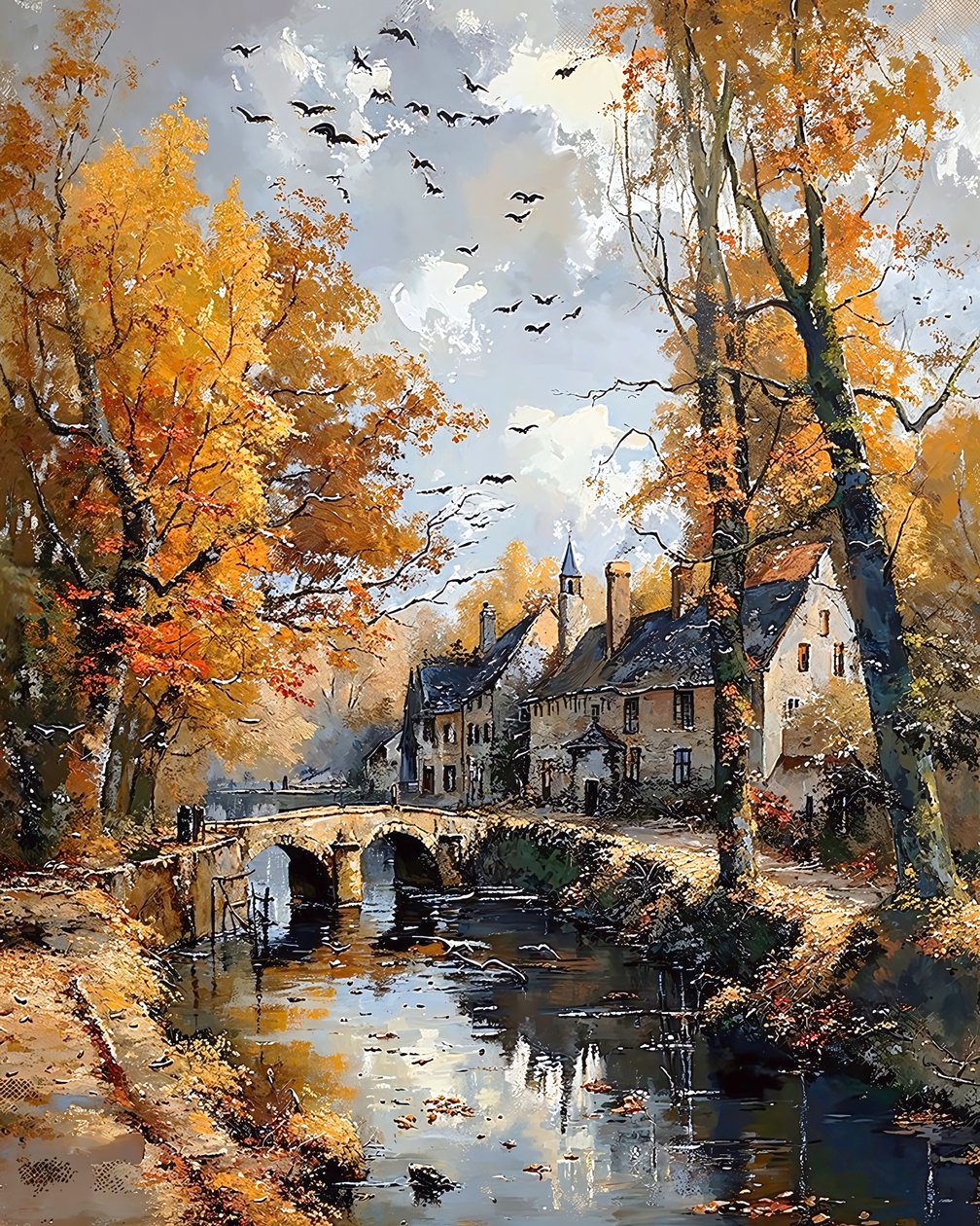 Un viejo puente con un arroyo debajo en una pequeña ciudad, Wall Decor en venta de F. Abderrahim