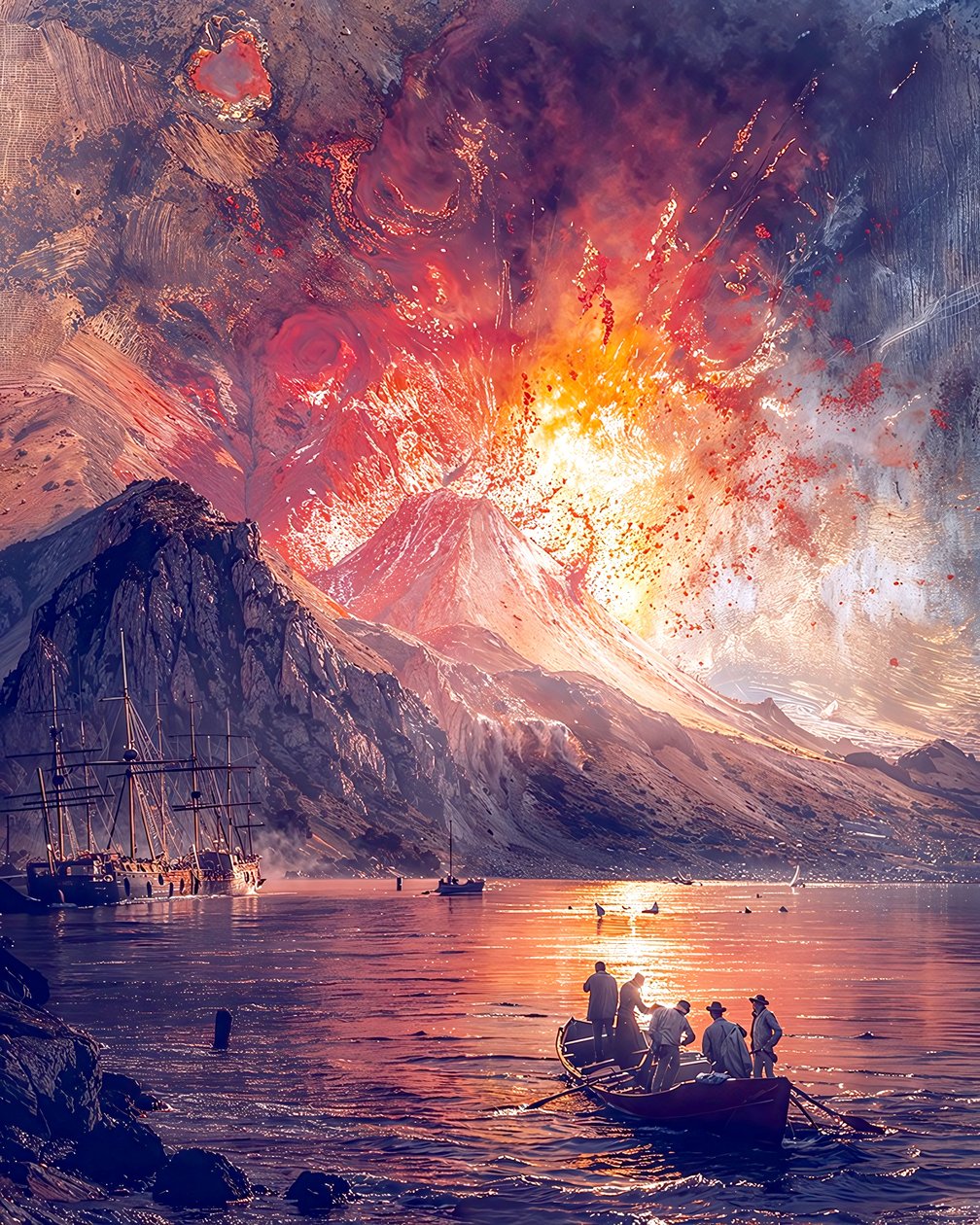 Erupción volcánica junto al mar, impresiones sobre lienzo personalizadas en línea de F. Abderrahim