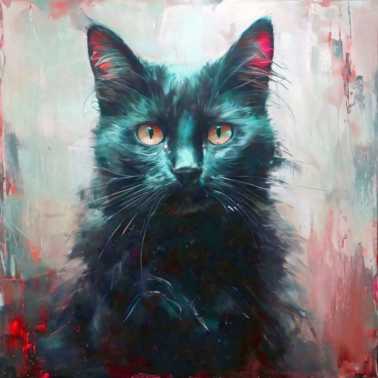 Impresión en lienzo : un gato negro con ojos amarillos sentado para decoración de pared de F. Abderrahim