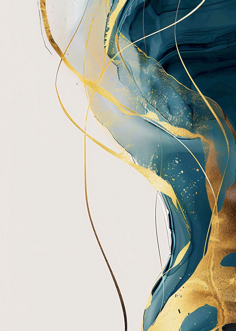 Abstract minimalist gold  turquoise, ideas de decoración de pared de F. Abderrahim