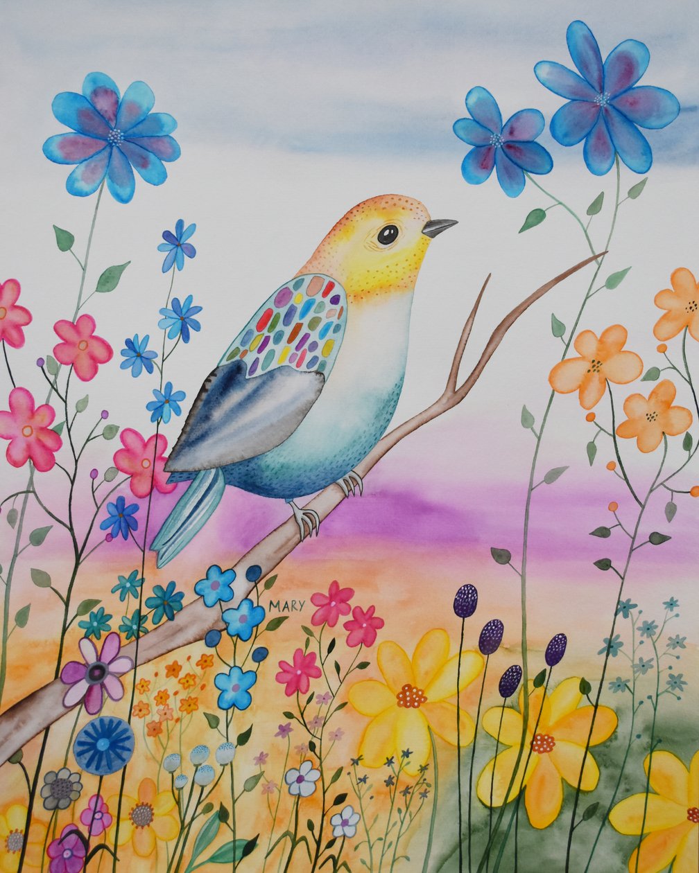 Pájaro moderno de Marys Watercolors