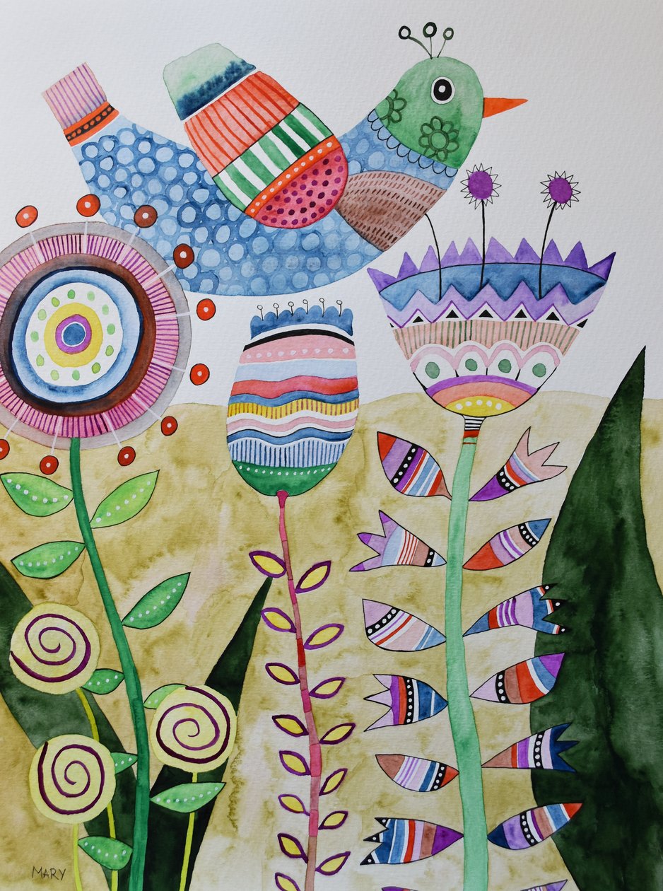 Pájaro loco de Marys Watercolors