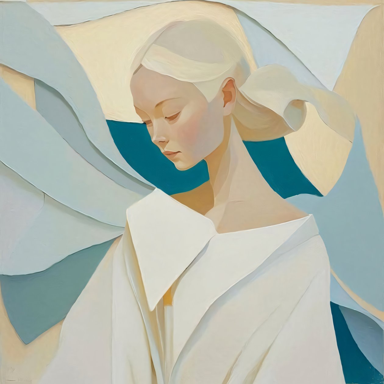 Chica asiática abstracta con el pelo rubio blanco, Wall Decor en venta de F. Abderrahim