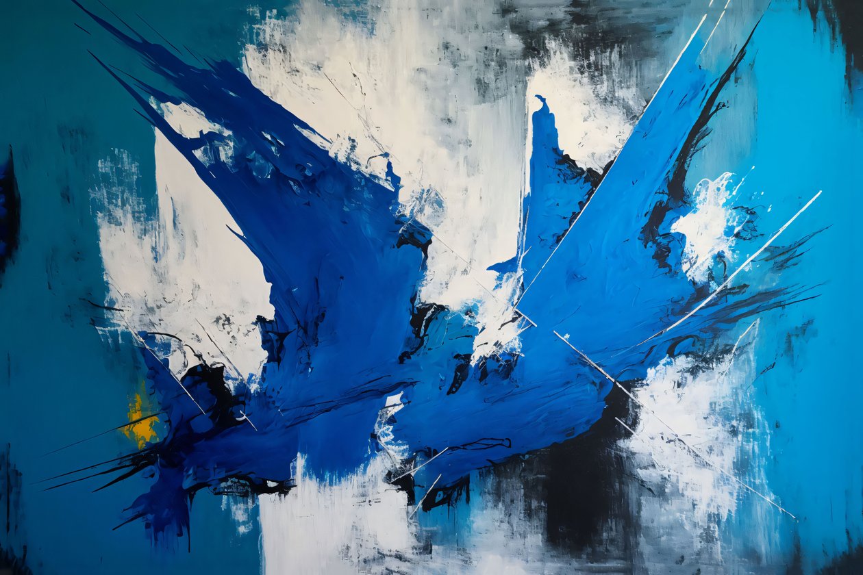 Pintura al óleo abstracta colores plata y azul, impresión en lienzo por encargo de F. Abderrahim