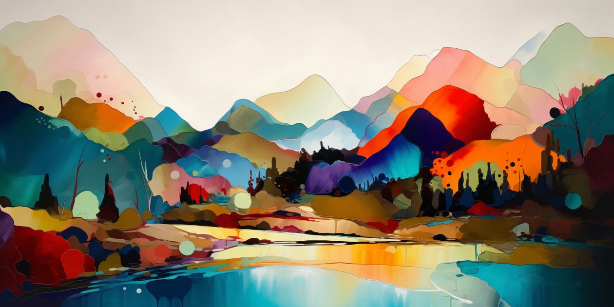 Colorido paisaje abstracto, pintura panorámica, hermosa paleta de colores, Impresiones de Arte Mural de F. Abderrahim