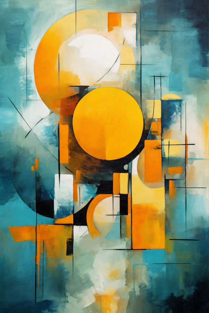 Cubismo y círculo Acuarela pintura multicolor, Arte de la pared Impresión bajo demanda de F. Abderrahim