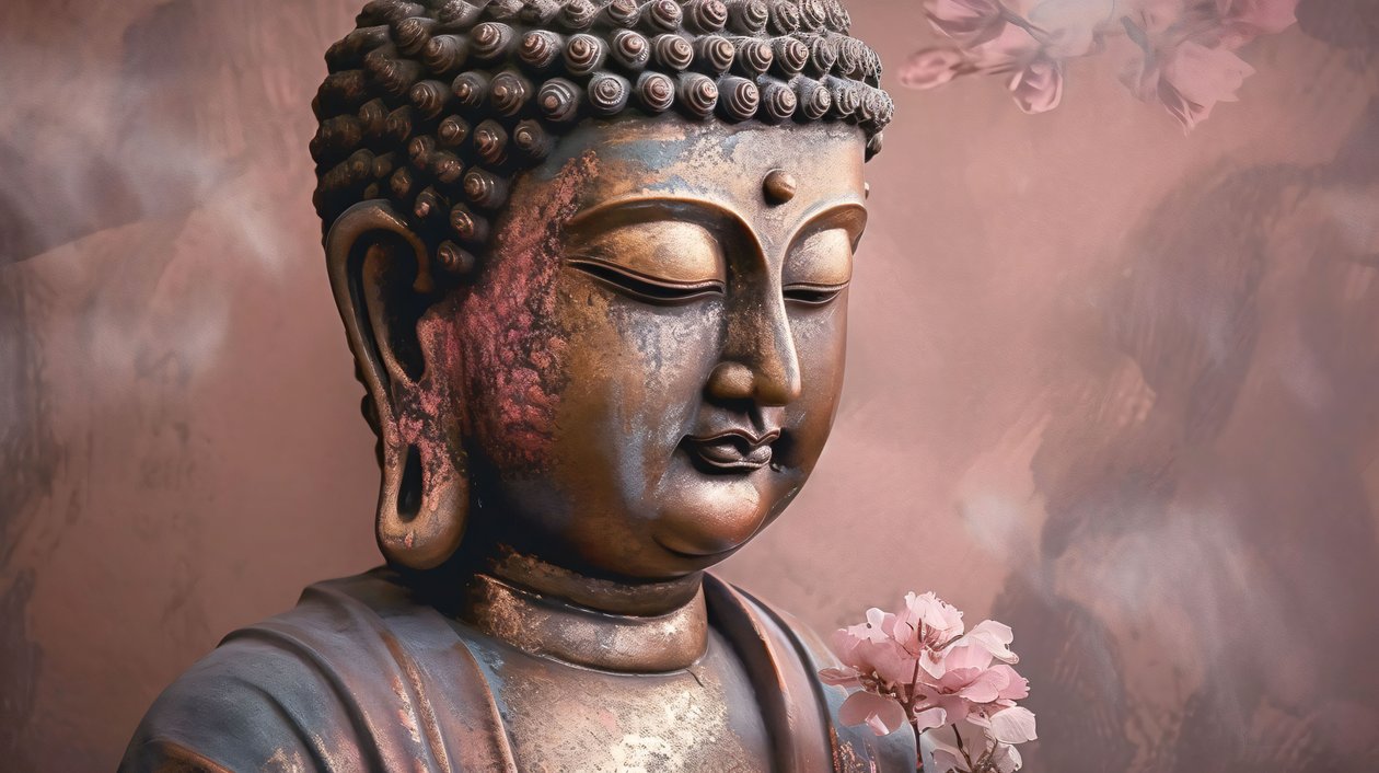 Buda pacífico en el arte de la pared de loto para la sala de estar, lienzo horizontal de F. Abderrahim