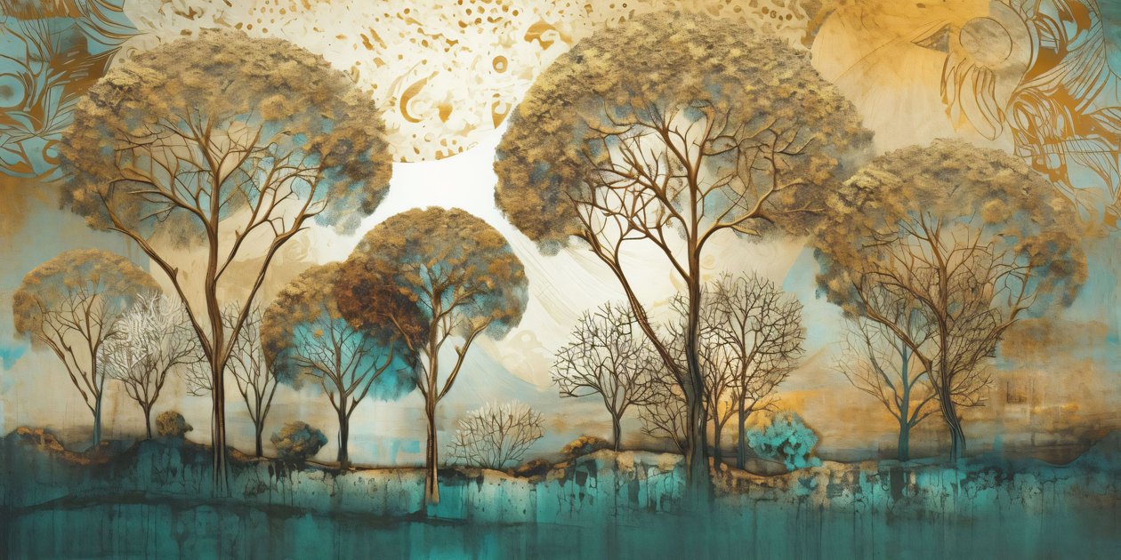 Abstracto surrealista en tonos suaves, paisaje de árboles, impresiones artísticas murales bajo demanda de F. Abderrahim