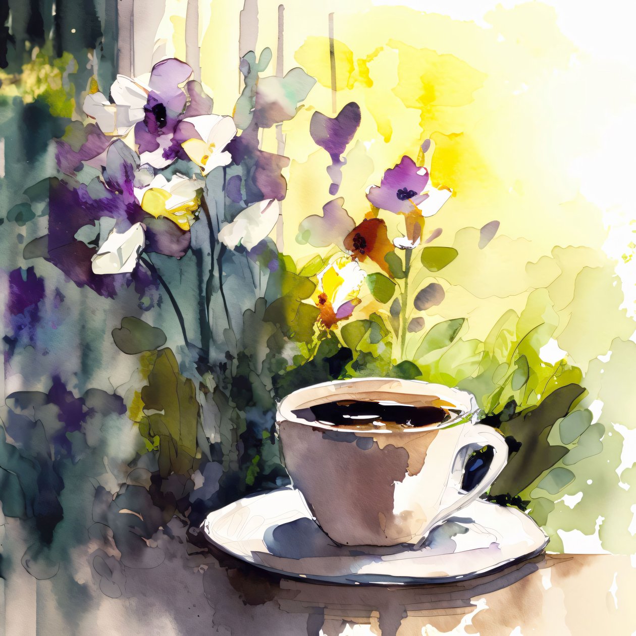 Taza de café en acuarela Pintura abstracta Impresiones artísticas contemporáneas por encargo de F. Abderrahim
