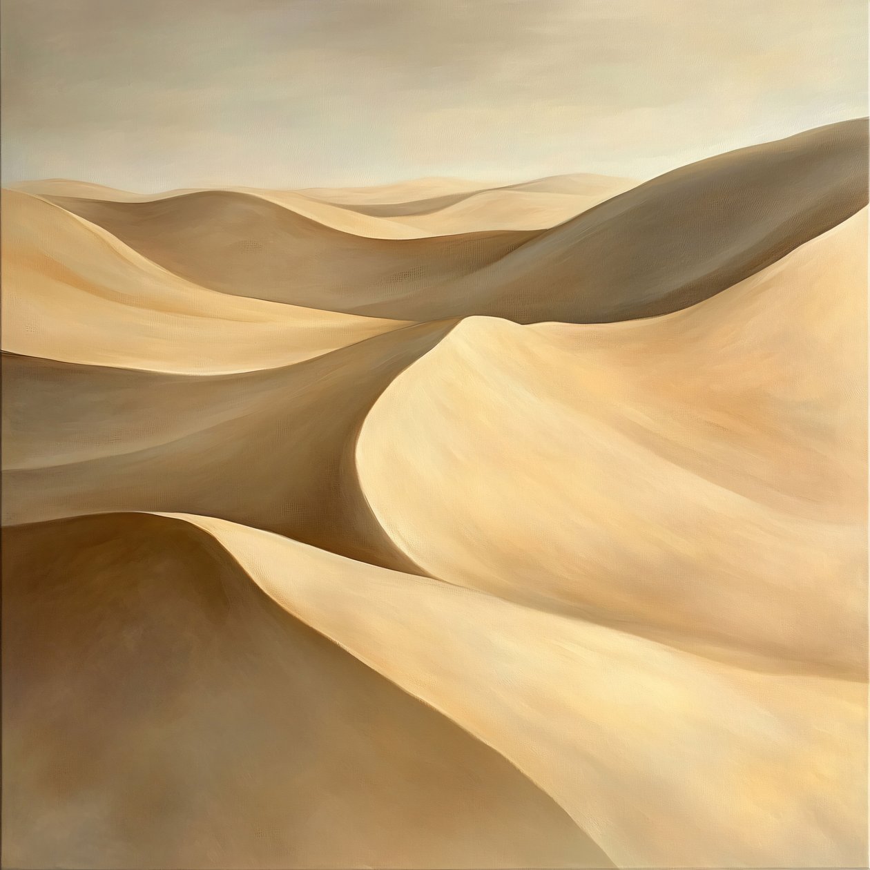 Un paisaje desértico, tonos dorados y colinas ondulantes bajo un cielo pastel, pared Decoración para el hogar de F. Abderrahim