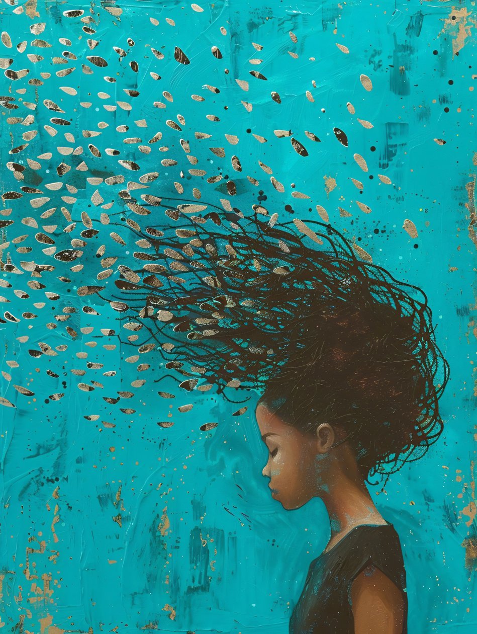 Chica con el pelo moviéndose en el agua, fantástico arte de la pared imprimible de F. Abderrahim
