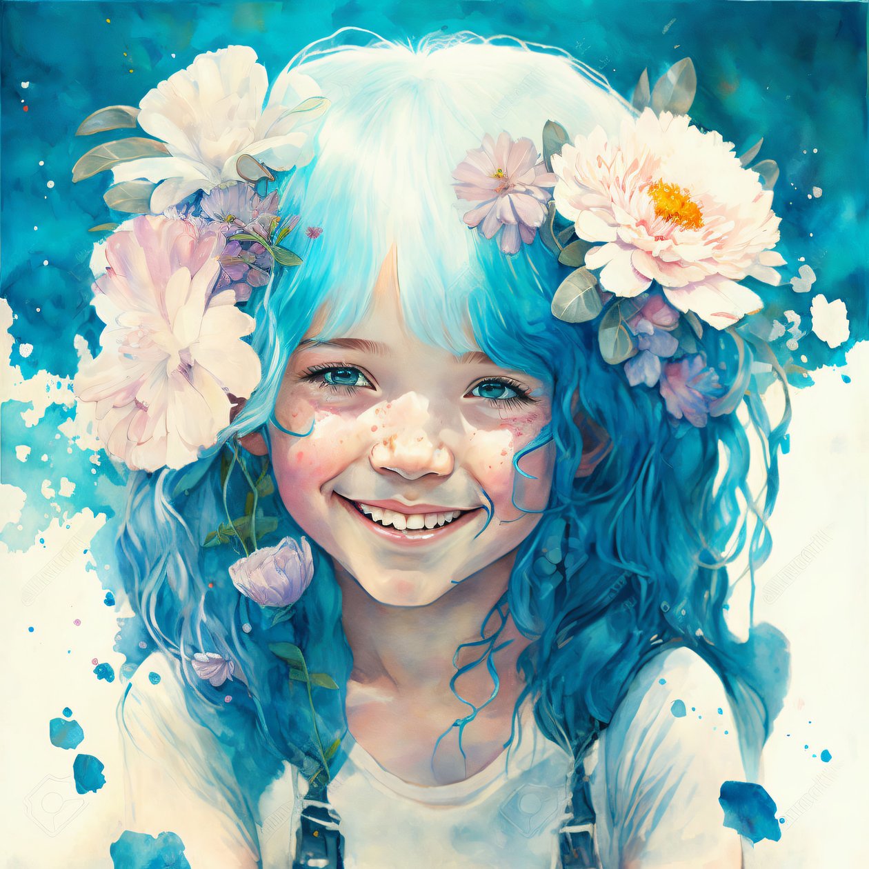 acuarela dibujo, una niña linda en estilo Loish, Framed wall Decor de F. Abderrahim