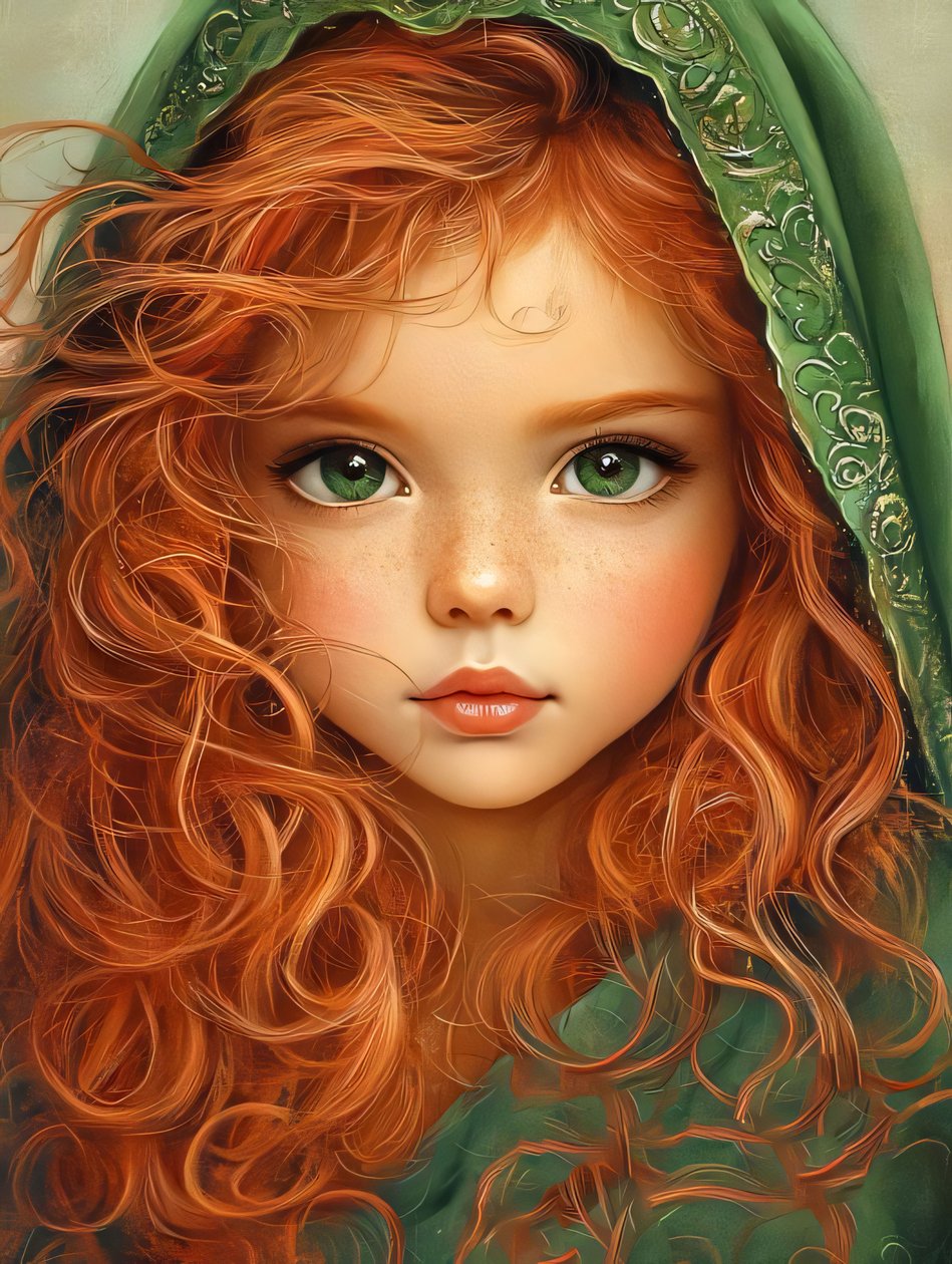 Hermosa chica con el pelo rojo, impresiones en lienzo personalizadas en línea de F. Abderrahim