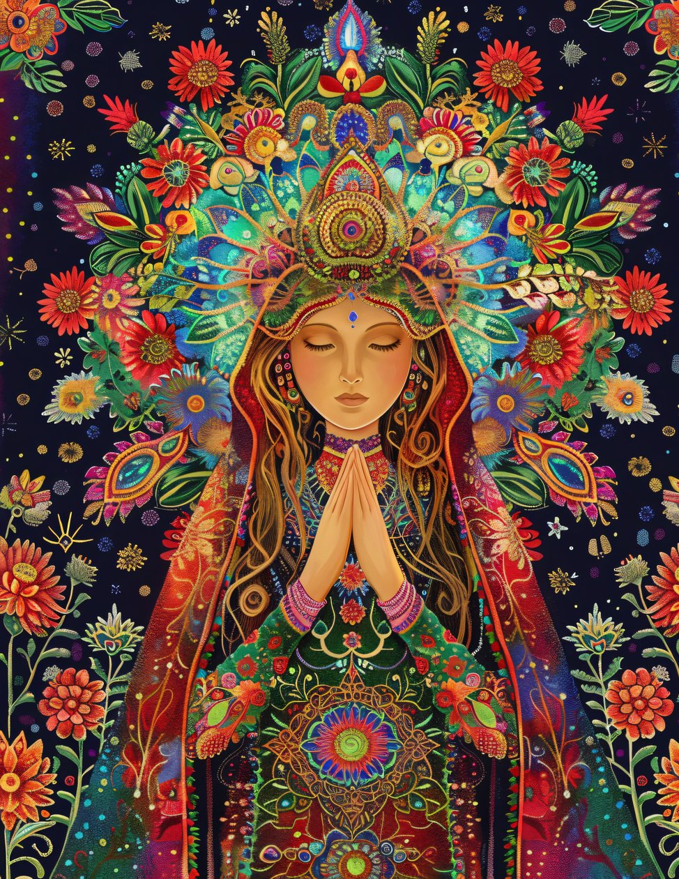 Una Mujer Hermosa, Estilo de Alex Grey, Alegría y colores, Patrones Espirituales y Mandala, impresiones artísticas en lienzo de F. Abderrahim