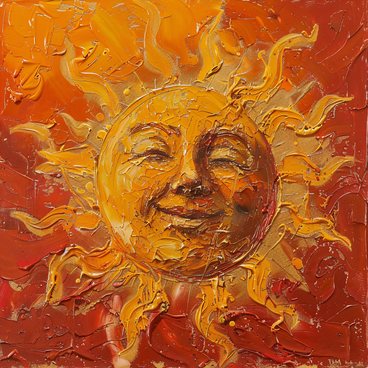 Un sol regordete pintado sobre un fondo rojo y velado, impresiones artísticas en lienzo de F. Abderrahim