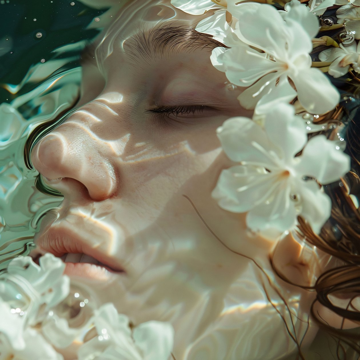 Hermosa mujer joven disfrutando del aroma de las flores blancas, Modern Canvas Wall art de F. Abderrahim