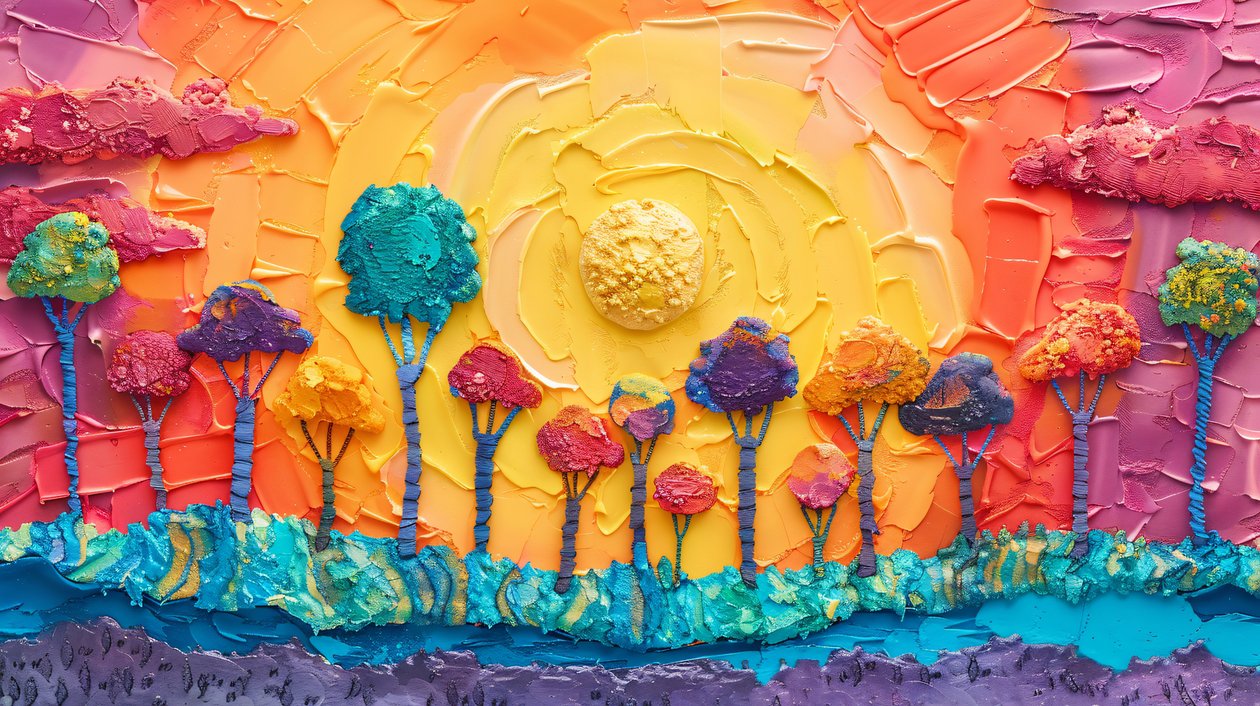 Plasticine Panoramic Arboreal Scene with Bright Colors, Impresiones artísticas online de F. Abderrahim