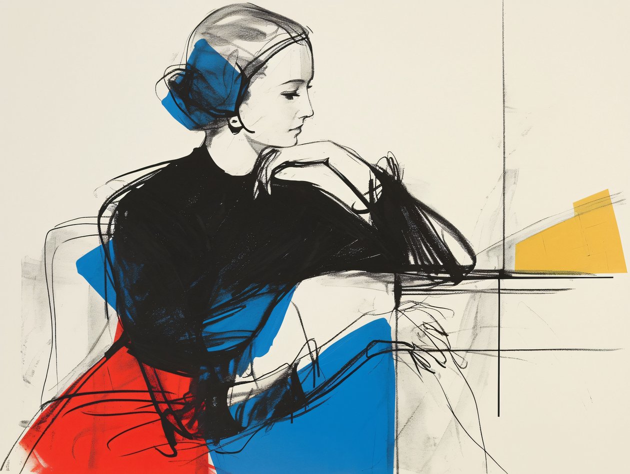 Mujer sentada esbozo Dibujo y Pintura, lienzo y marco de pared impresión bajo demanda de F. Abderrahim