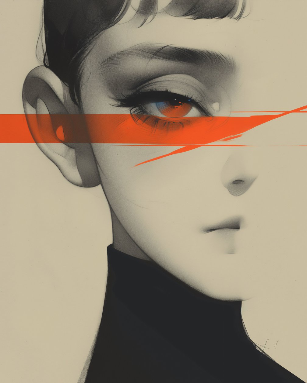 boceto de niño, estilo manga, lienzo y marco de pared impresión bajo demanda de F. Abderrahim