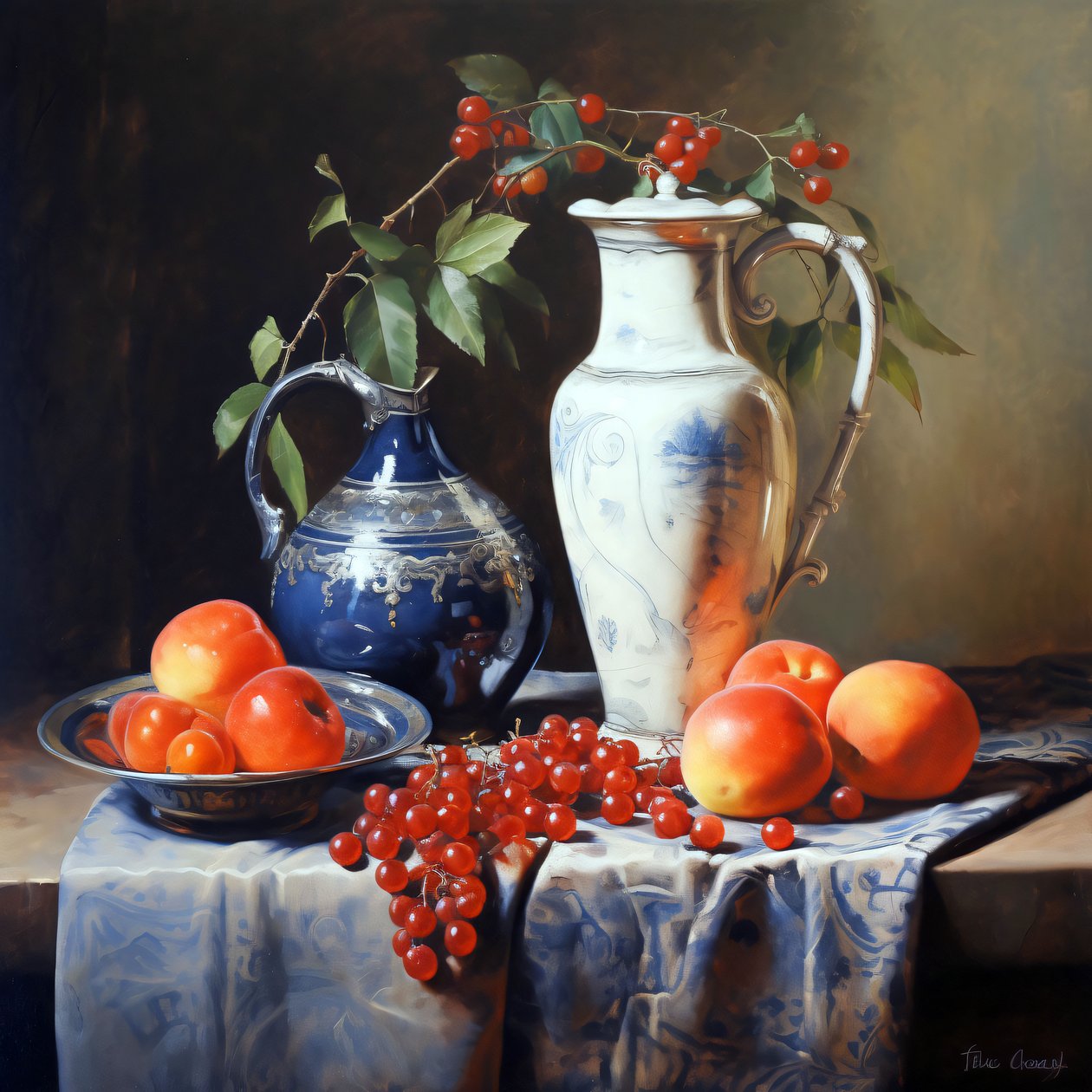 Naturaleza muerta fruta, Pintura al óleo, impresión en línea sobre lienzo a pedido de F. Abderrahim