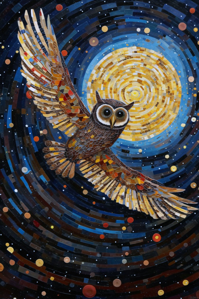 El búho volando por el cielo estrellado, impresiones en lienzo personalizadas online de F. Abderrahim