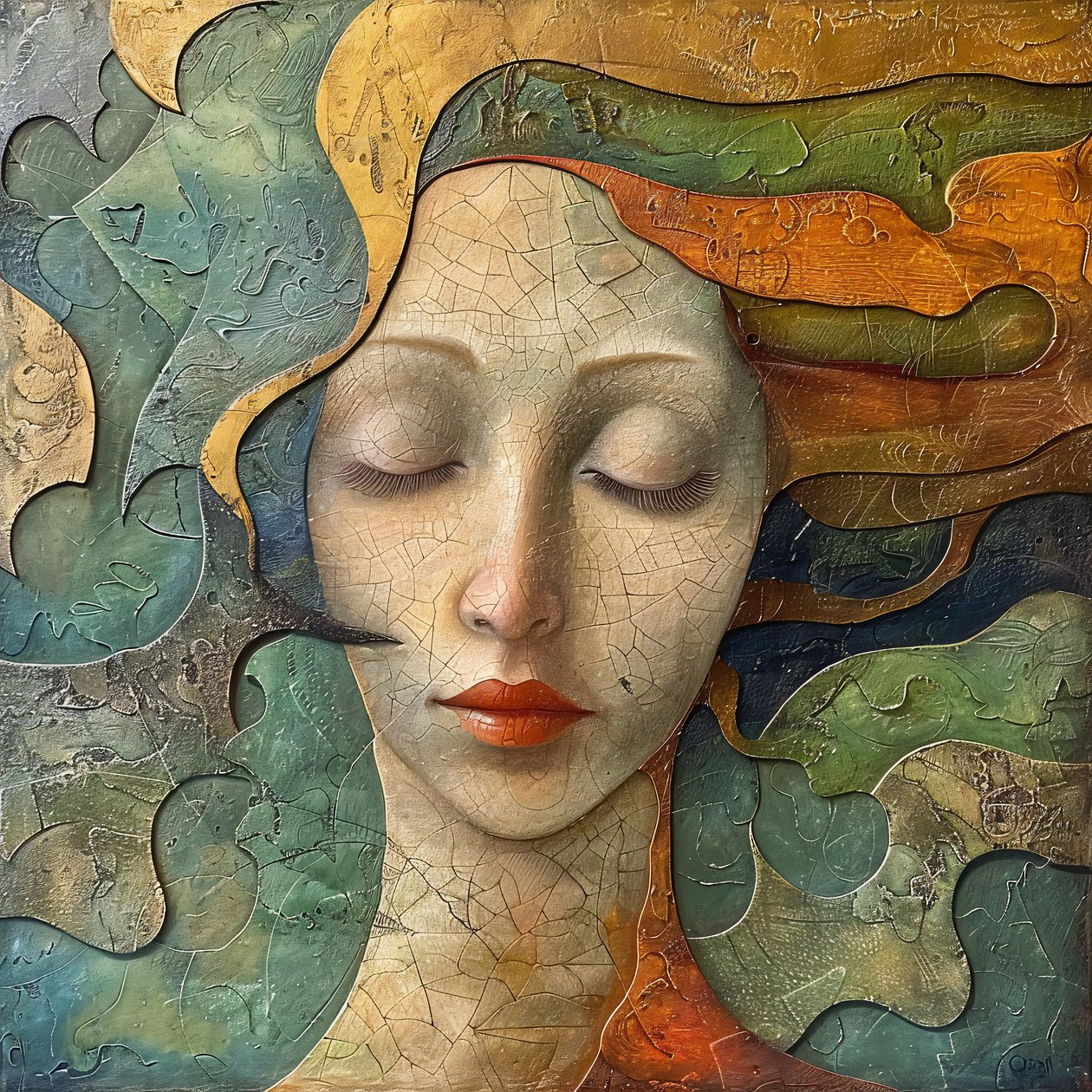 Retrato abstracto vibrante de una mujer, estilo fluido colorido, impresiones en lienzo personalizadas online de F. Abderrahim