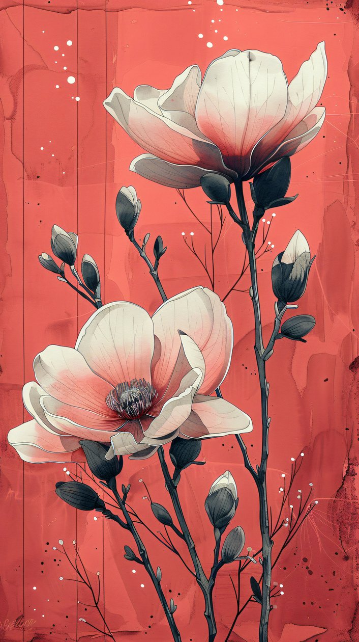 Rosas blancas con fondo rojo, Decoración de pared moderna | impresión bajo demanda de F. Abderrahim