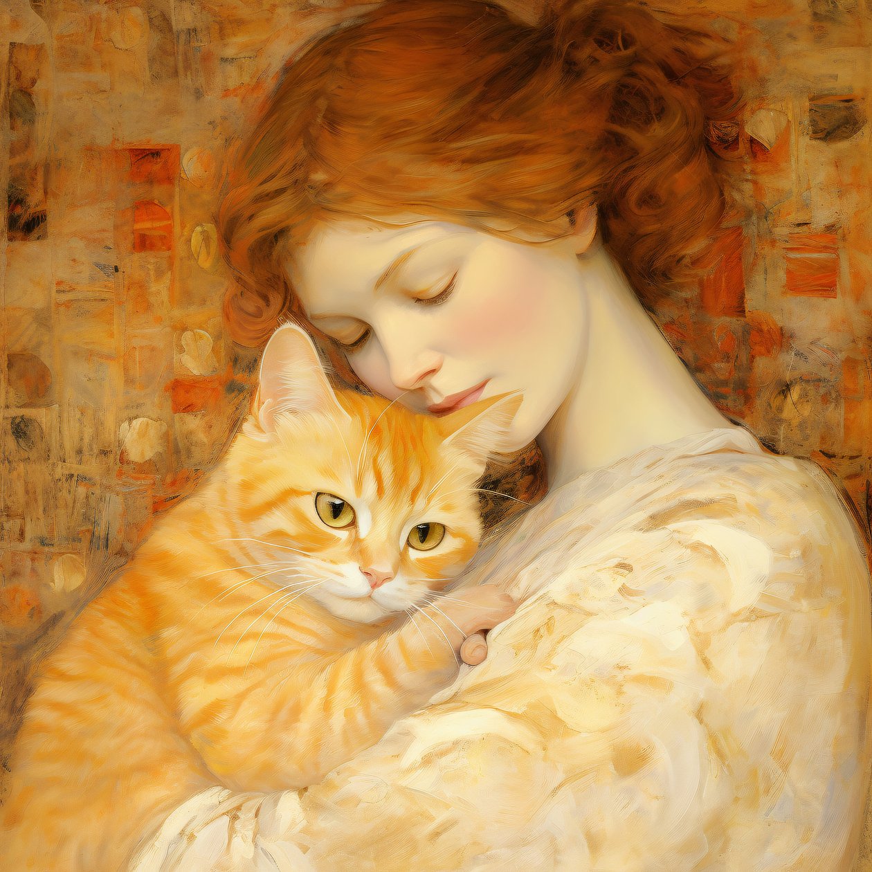 Mujer joven abraza a su gatito al estilo Bloch Bauer, Custom Canvas Prints de F. Abderrahim