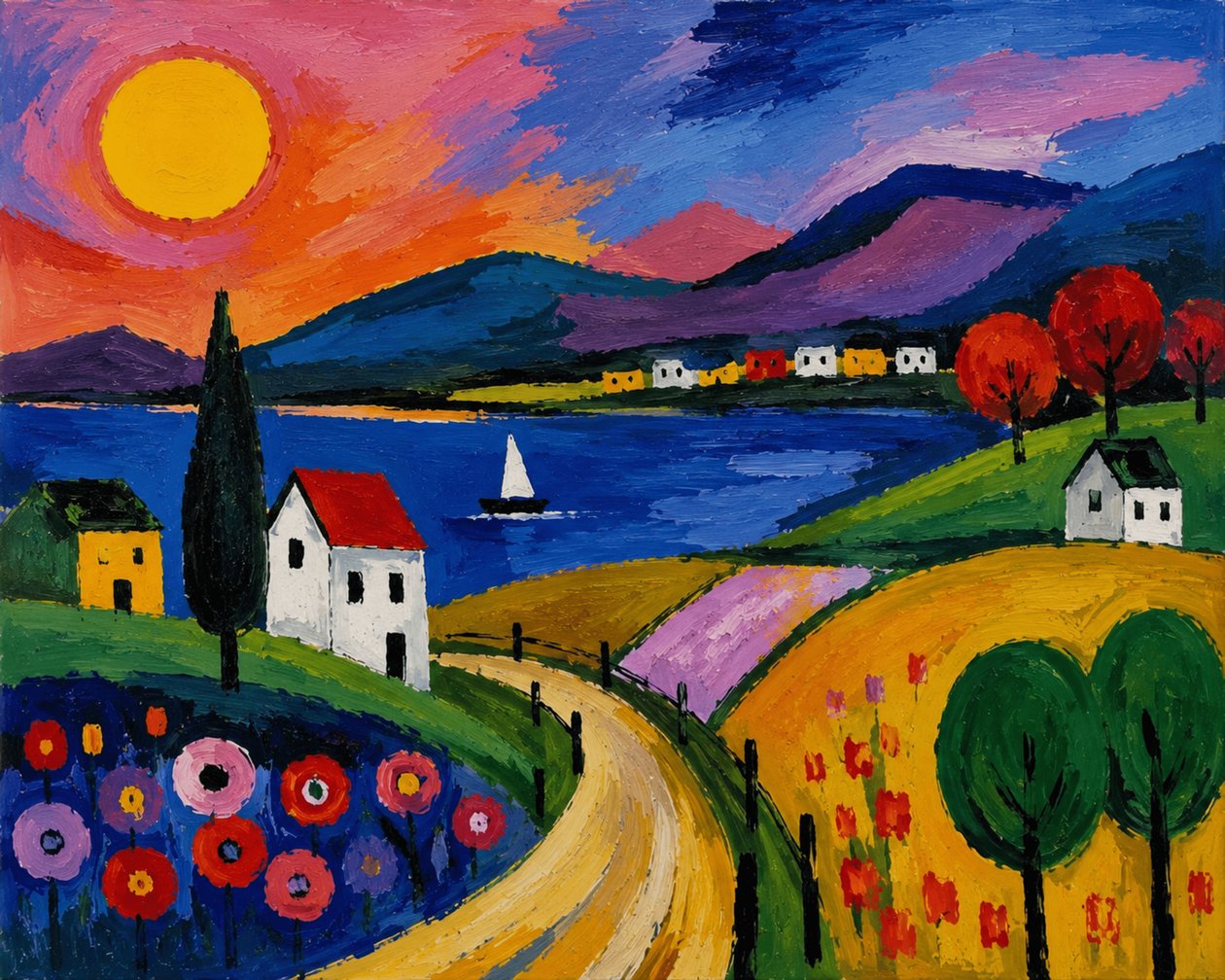 Magia de colores junto al lago. Un paisaje de ensueño a la luz del atardecer de Nomi Morina