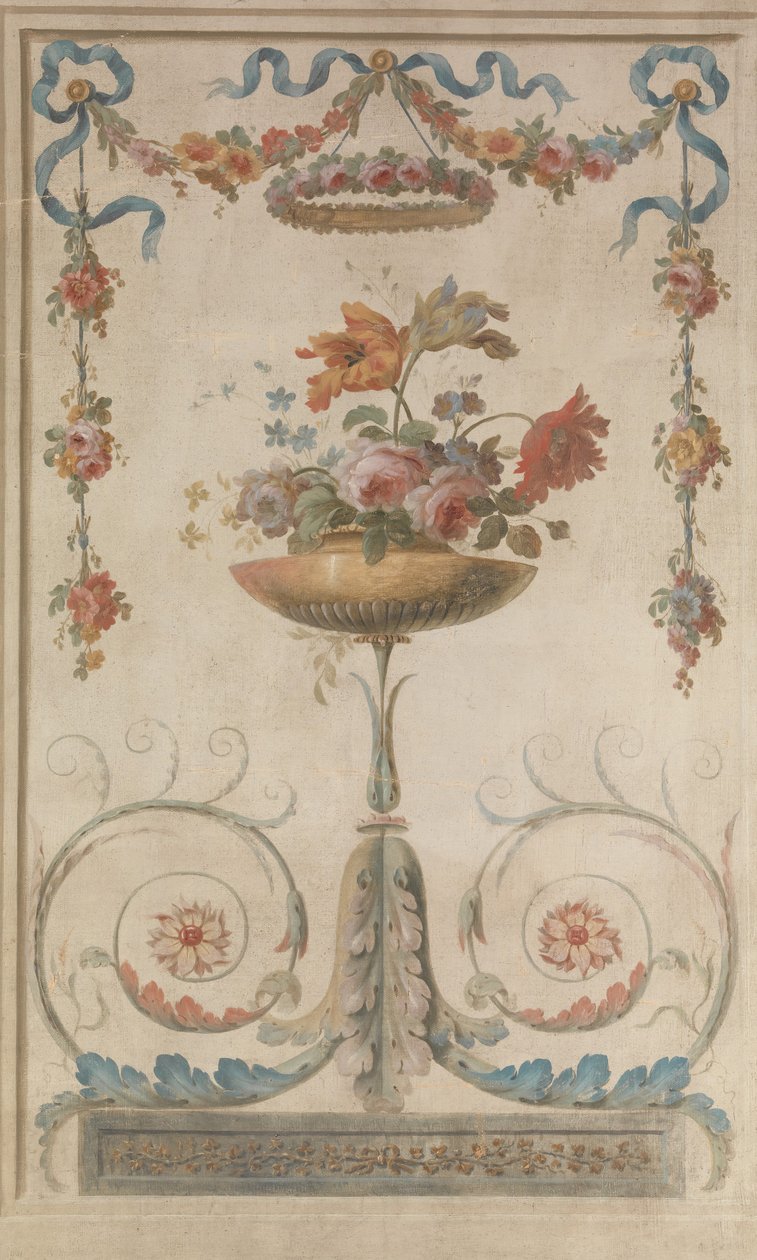 Jarrón de flores sobre rollos de follaje, 1770-90 de 18th century . French Painter