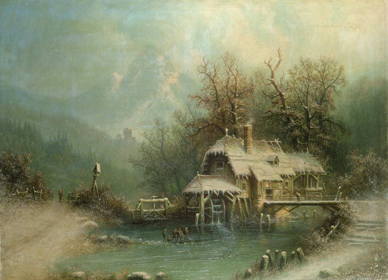 Figuras junto a un molino de agua de A. Bredou