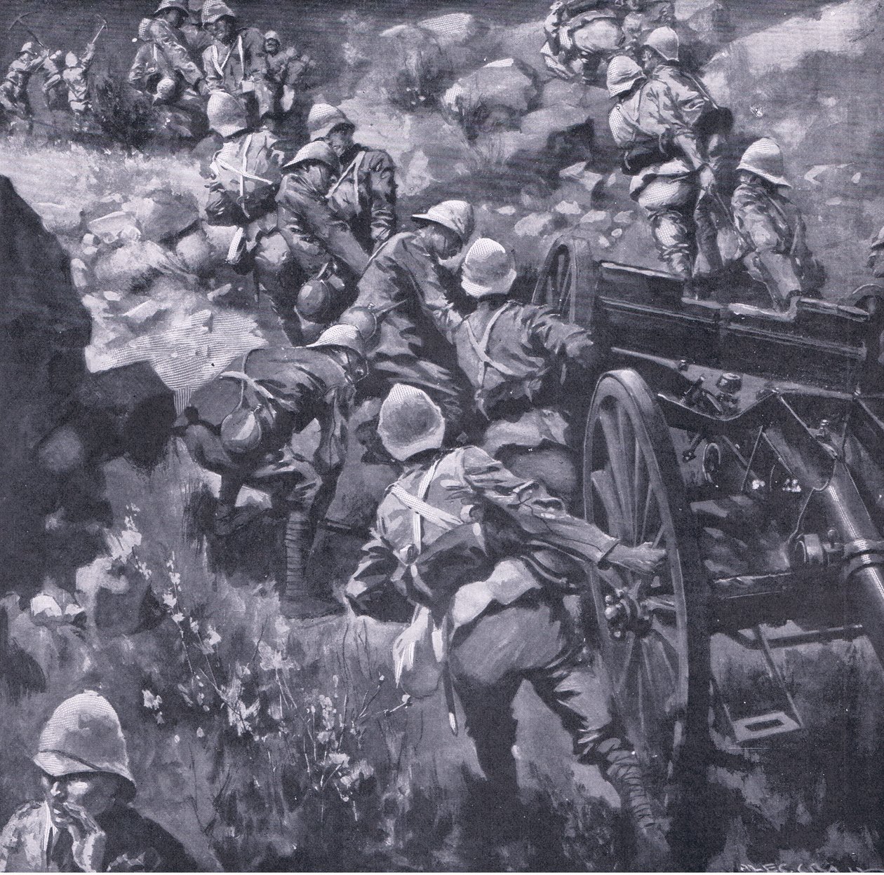 La marcha de De Lisle hacia Elands Vlet, de Después de Pretoria: La Guerra de Guerrillas publicado por Harmsworth Bros Limited, 1901 de A. C. Ball