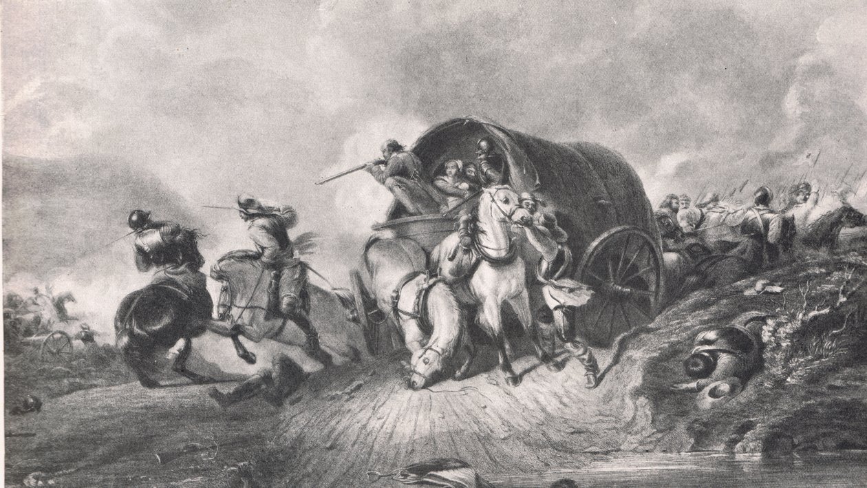 Un ataque a un carro de equipaje: un incidente en la Batalla de Naseby, ilustración de 