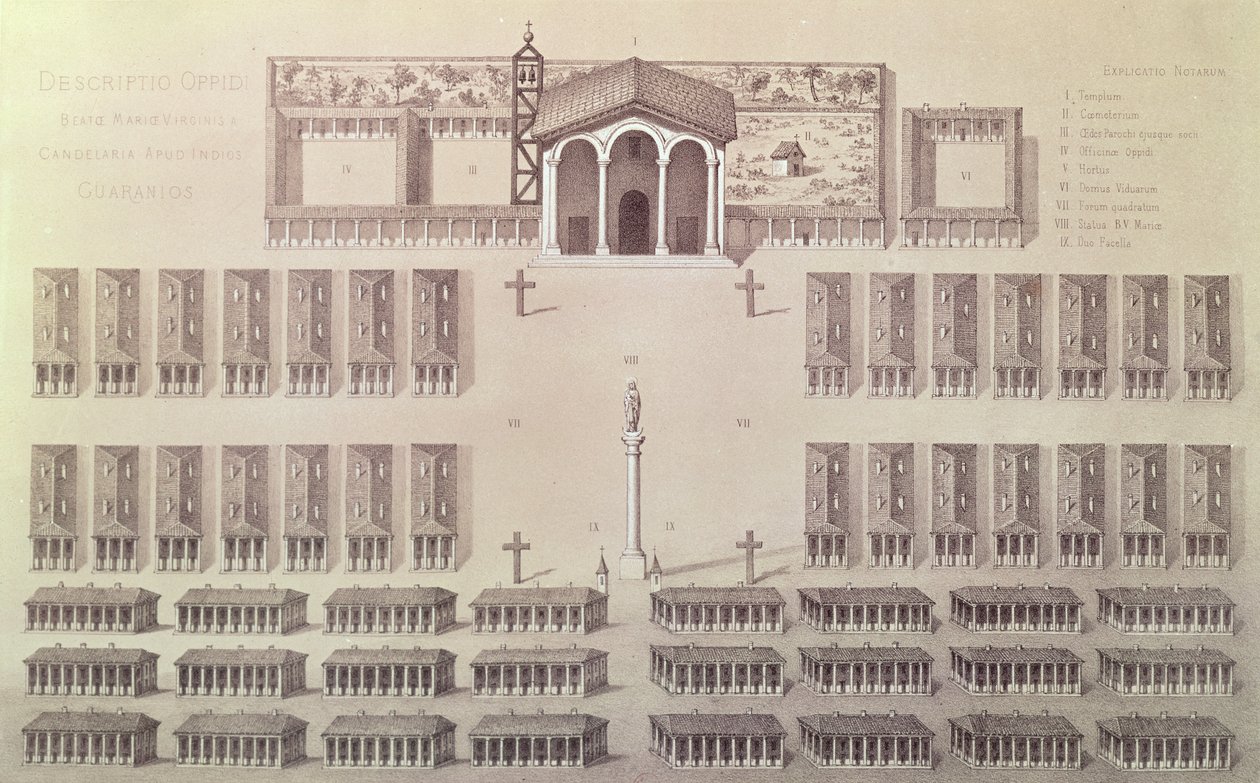 Plano de la Misión de Candelaria en Paraguay, grabado por Frederic Sorrieu (1807-71) de A. Demersay