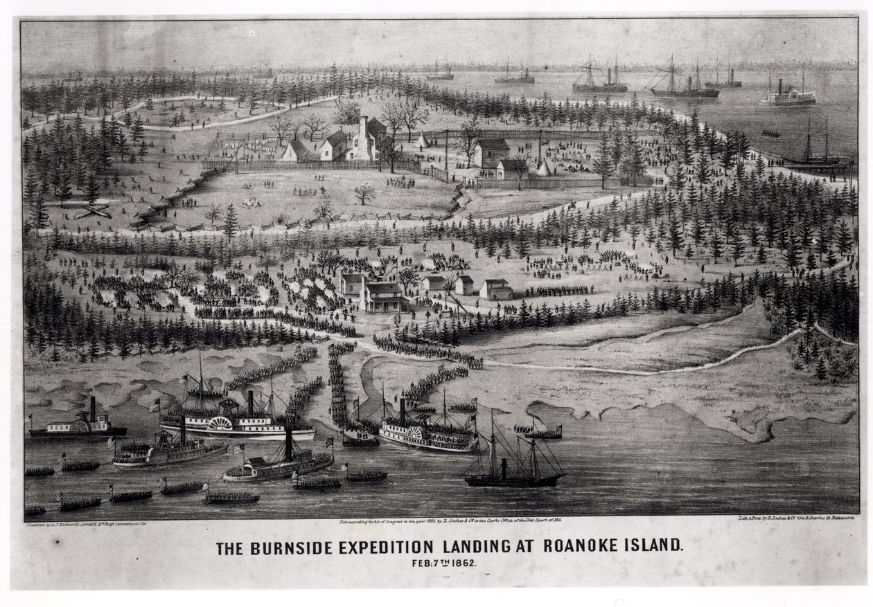 La expedición de Burnside desembarcando en la isla de Roanoke, 7 de febrero de 1862 de A. J. Richards