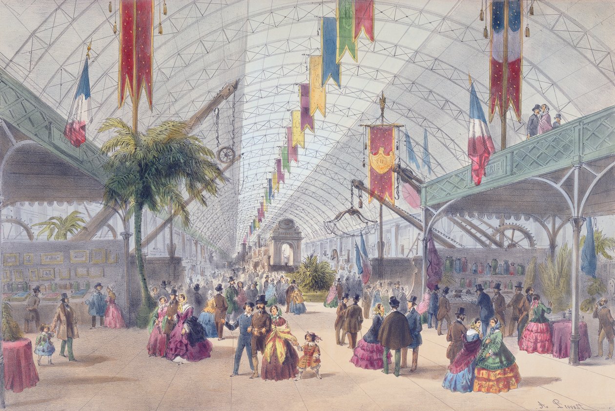 Vista interior de la Galerie des Machines y la sección de Argelia de la Exposición de París de 1855 de A Provost