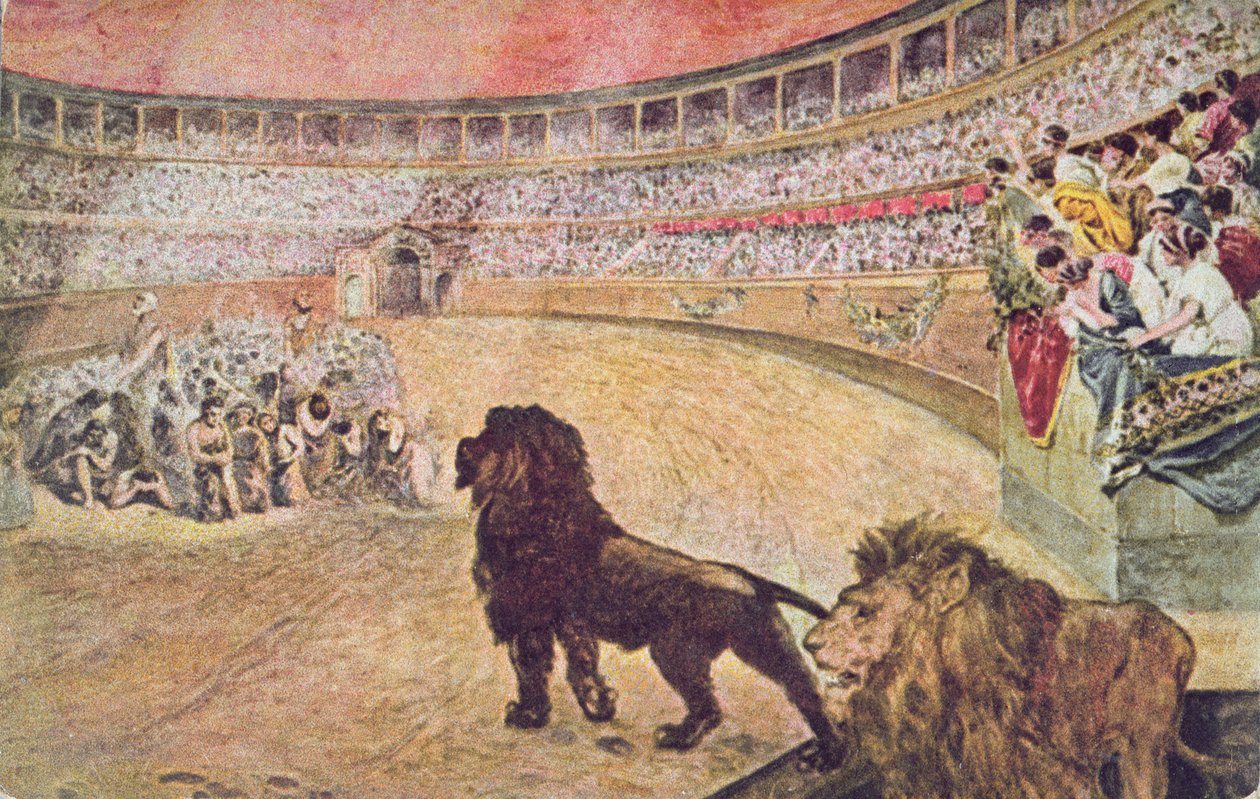 Postal que representa mártires cristianos en la arena en Roma, c.1910 de A. del Senno