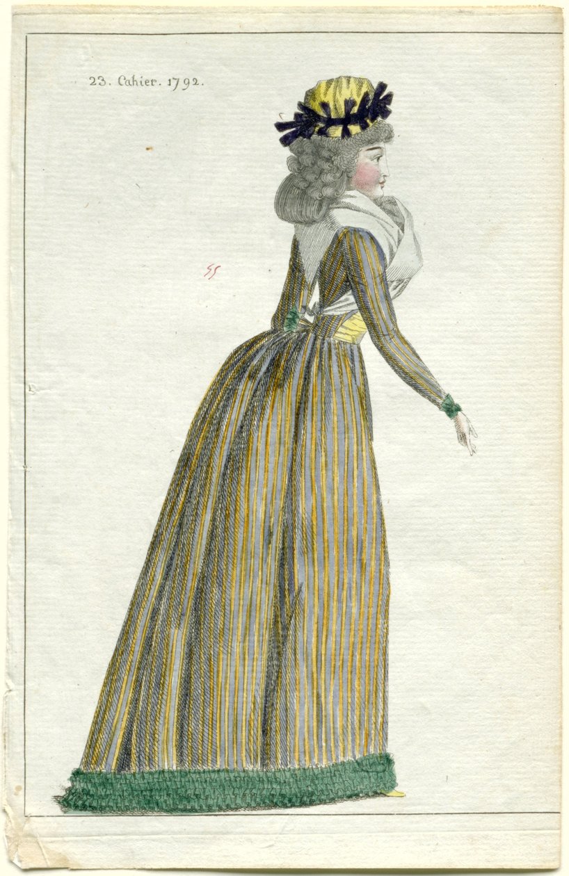 Noticias de moda
Journal de la Mode et du Goût, 10 de octubre de 1792, sección 23, pl. 1 de A.B. Duhamel (possibly)