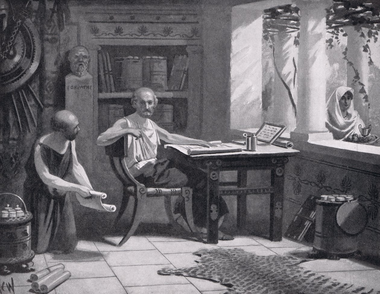 Jenofonte dictando su historia, ilustración de 
