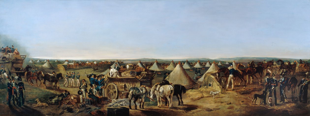 El 10º Regimiento de Dragones llegando al campamento, Brighton, c.1803 de A.E. Eglington