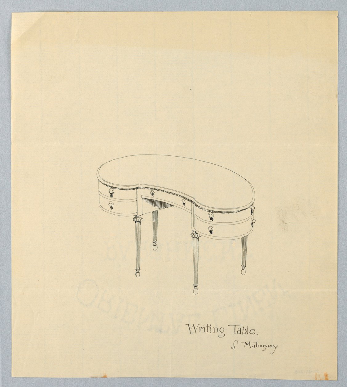 Diseño para mesa de escritura en forma de riñón con patas en forma de pera de A.N. Davenport Co.